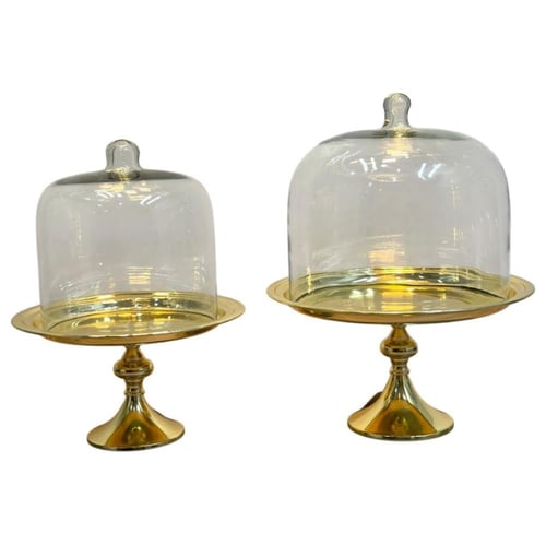 صحن كيك بغطاء زجاج وقاعدة