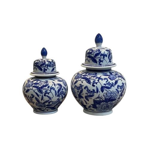 فازة سيراميك ازرق بغطاء