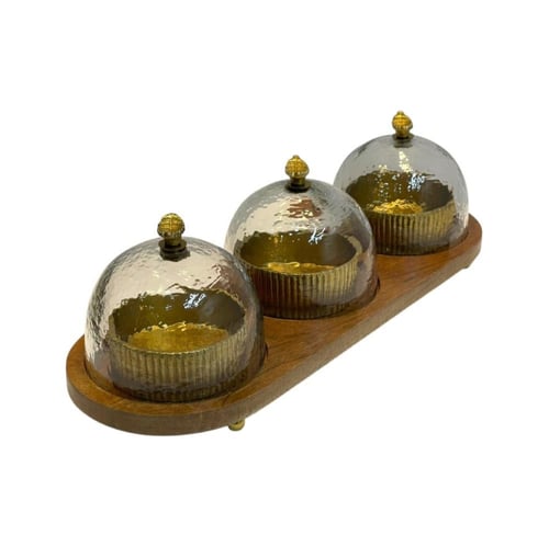 طقم تمرية خشب بغطاء زجاجي