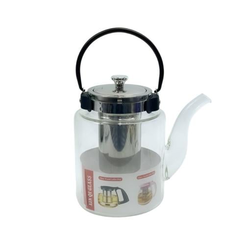 إبريق شاي زجاج شفاف مع فلتر ستانلس ستيل