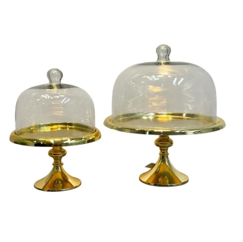 صحن كيك بغطاء زجاج وقاعدة