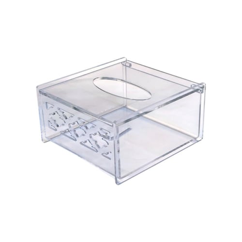 علبة مناديل اكريلك شفاف مربع بنقشة