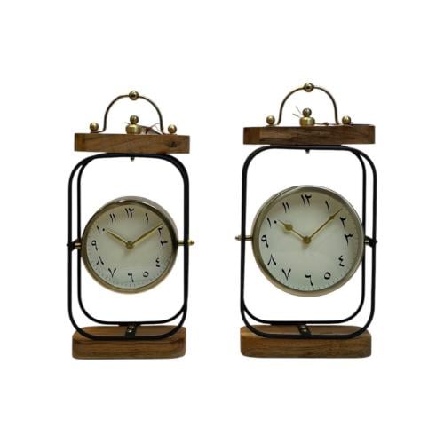 ساعة حديد تحفى بقاعدة خشب