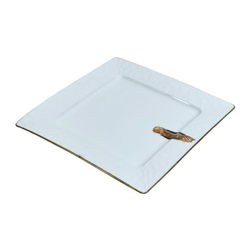 صحن سيراميك أبيض مذهب الأطراف