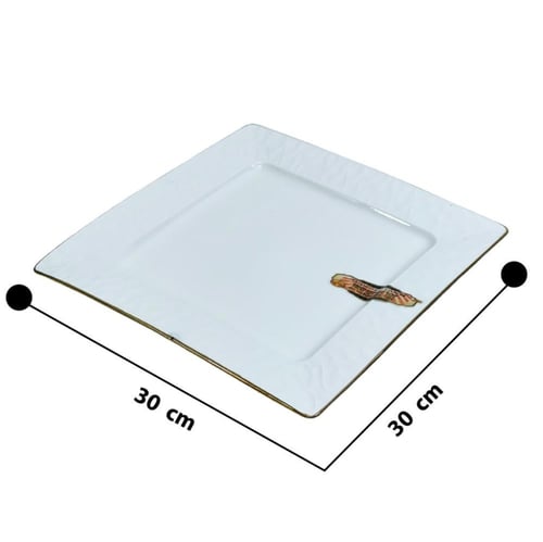 صحن سيراميك أبيض مذهب الأطراف