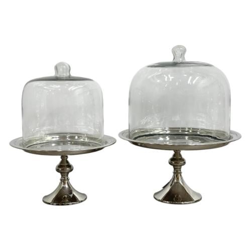 صحن كيك بغطاء زجاج وقاعدة