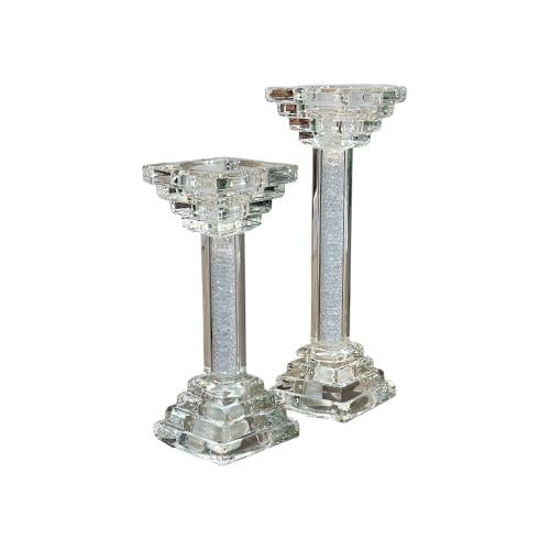 شمعدان زجاج كريستالات أبيض