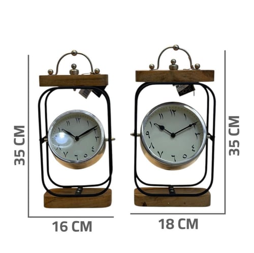 ساعة حديد تحفى بقاعدة خشب
