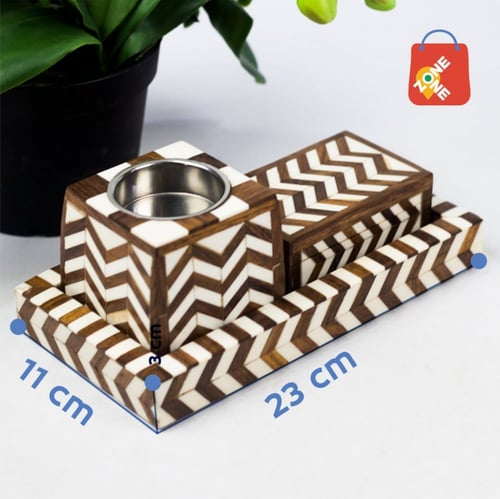 طقم مبخرة خشب مع صدف بني