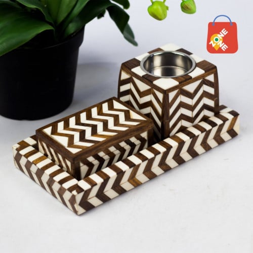 طقم مبخرة خشب مع صدف بني