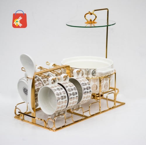 طقم شوربة سيراميك مع ستاند ستيل