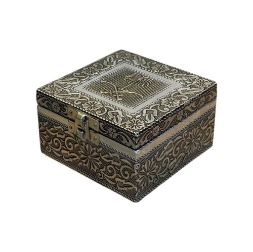 صندوق تراثي نحاس وحشب مربع