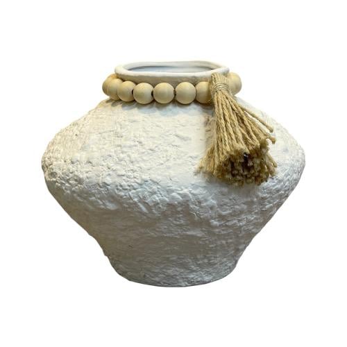 فازة ورد صغيرة سيراميك ابيض مع سبحة