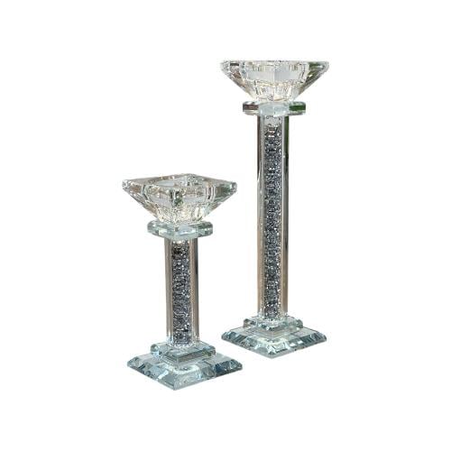 شمعدان زجاج كريستالات فضي
