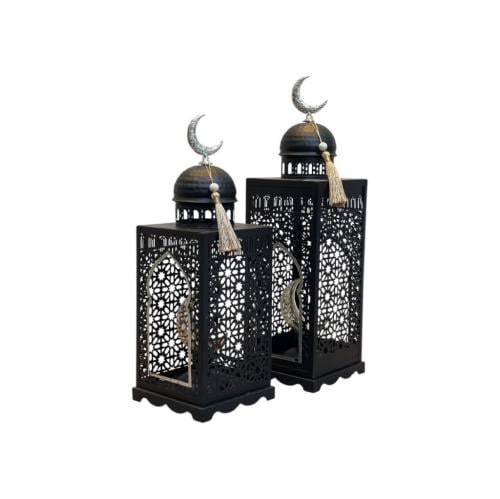 فانوس رمضاني مربع أسود معدني
