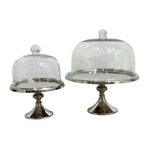 صحن كيك بغطاء زجاج وقاعدة