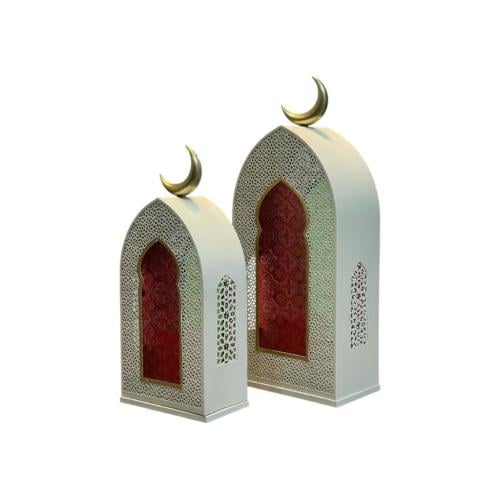 فانوس رمضاني مستطيل بيج زجاج ملون