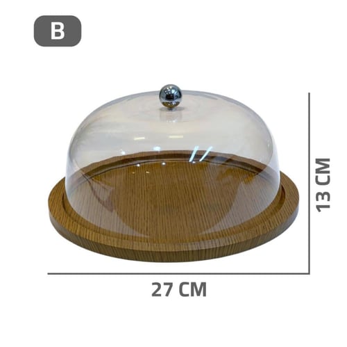 صحن كيك خشب دائري بغطاء