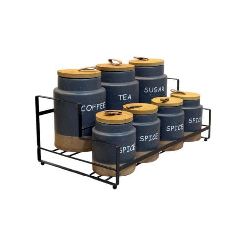 علب بهارات طقم 7 قطع غطاء خشب