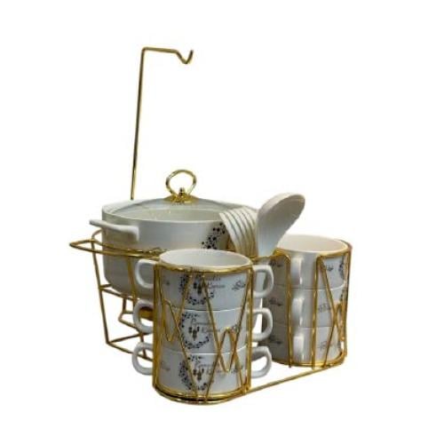 طقم شوربة سيراميك 16ق بستاند ذهبي