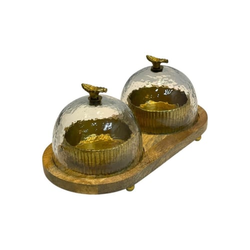 طقم تمرية خشب بغطاء زجاجي