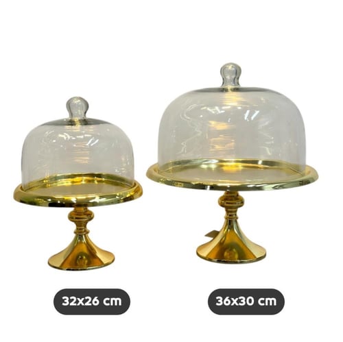 صحن كيك بغطاء زجاج وقاعدة