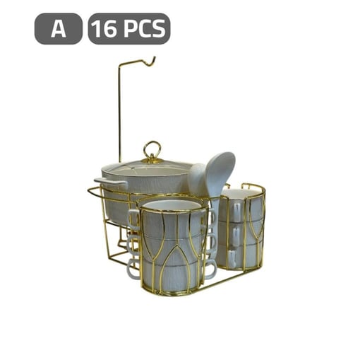 طقم شوربة سيراميك 16 قطعة بالحامل