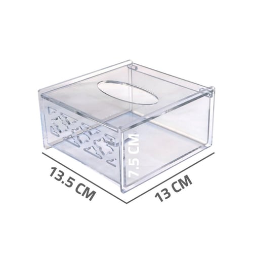 علبة مناديل اكريلك شفاف مربع بنقشة