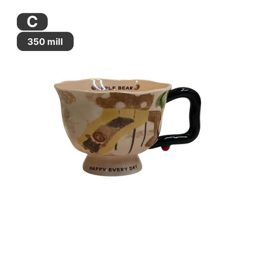 كوب سيراميك كريمي برسومات