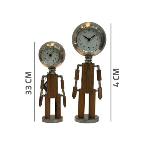 ساعه شكل روبوت خشبي