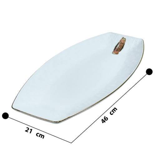 صحن سيراميك أبيض مذهب الأطراف