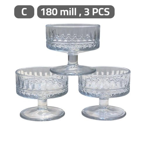 اطقم الكاسات الزجاجية حلا 180 ملل 3 قطع
