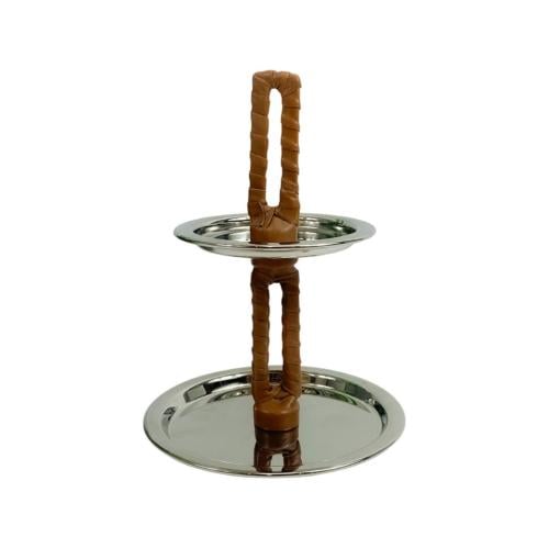 ستاند تقديم ستانلس ستيل دورين جلد بني