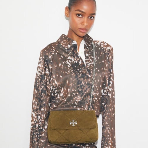 KIRA DIAMOND QUILT SUEDE SHOULDER BAG