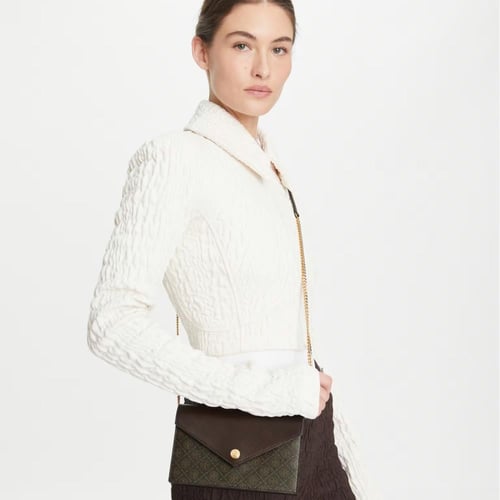 T MONOGRAM COATED CANVAS ENVELOPE CHAIN WALLET