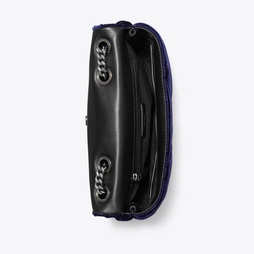 SMALL KIRA DIAMOND QUILT VELVET PAVÉ SHOULDER BAG