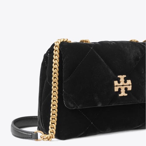 SMALL KIRA DIAMOND QUILT VELVET PAVÉ SHOULDER BAG