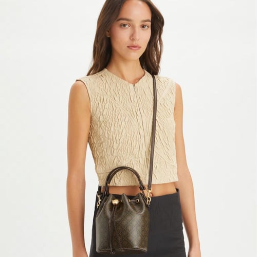 T MONOGRAM COATED CANVAS MINI BUCKET BAG