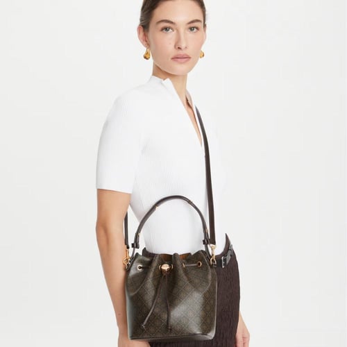 T MONOGRAM COATED CANVAS BUCKET BAG