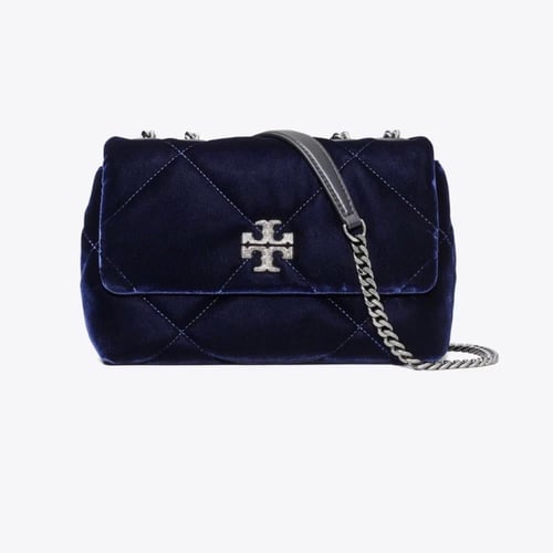 SMALL KIRA DIAMOND QUILT VELVET PAVÉ SHOULDER BAG