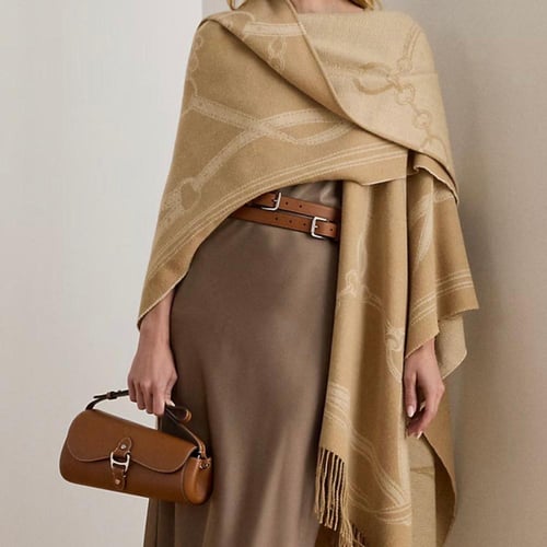 Logo & Belting-Motif Jacquard Ruana