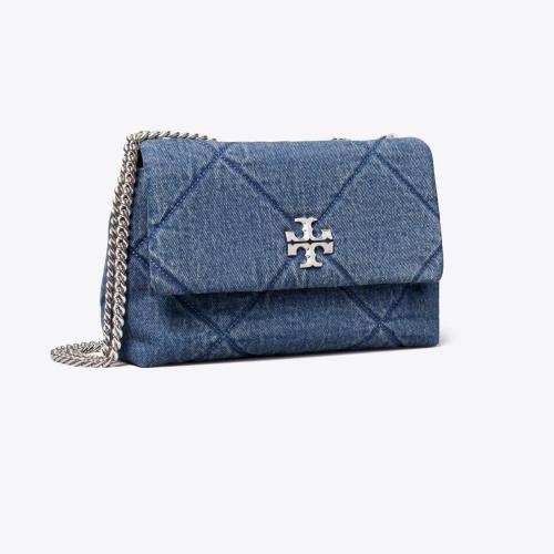 SMALL KIRA DIAMOND QUILT DENIM SHOULDER BAG
