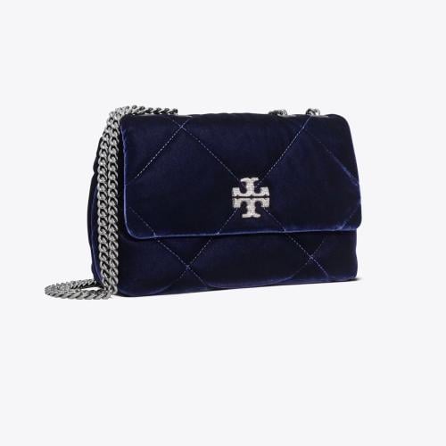 SMALL KIRA DIAMOND QUILT VELVET PAVÉ SHOULDER BAG