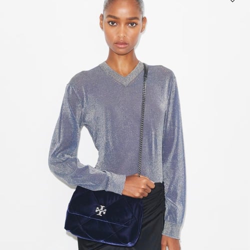 SMALL KIRA DIAMOND QUILT VELVET PAVÉ SHOULDER BAG