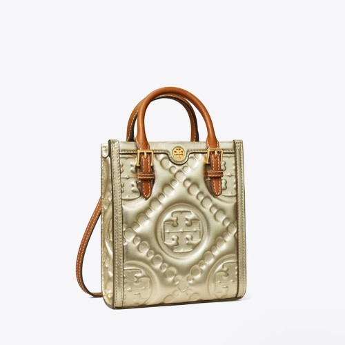 T MONOGRAM EMBOSSED METALLIC MINI TOTE