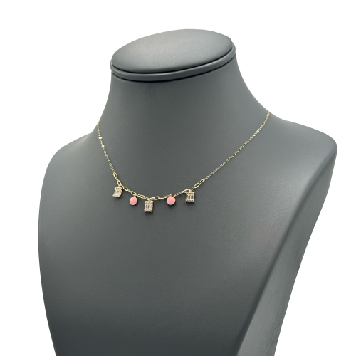 عقد ذهب عيار 18 تصميم الماس مع لون مينا الوزن:1.6g