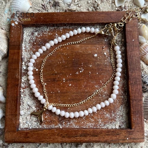 خلخال قطعتين كرستال وردي