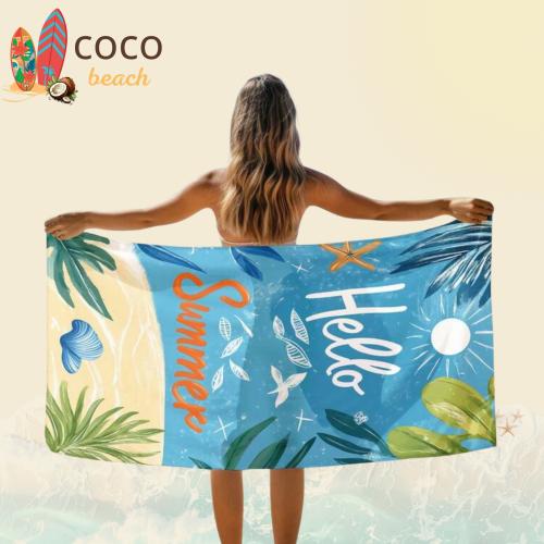 منشفة بحر مايكرو فايبر كبيرة - نقشة Hello Summer