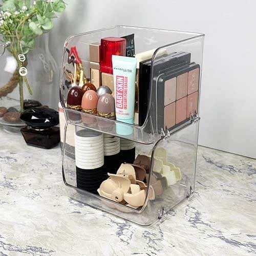 منظم اكريليك شفاف مربع قطعتين للمكياج وتنظيم التسر...