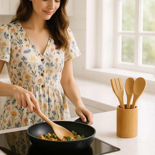 ملاعق خشب للطبخ وتحضير الأطعمة والمأكولات 4 قطع با...